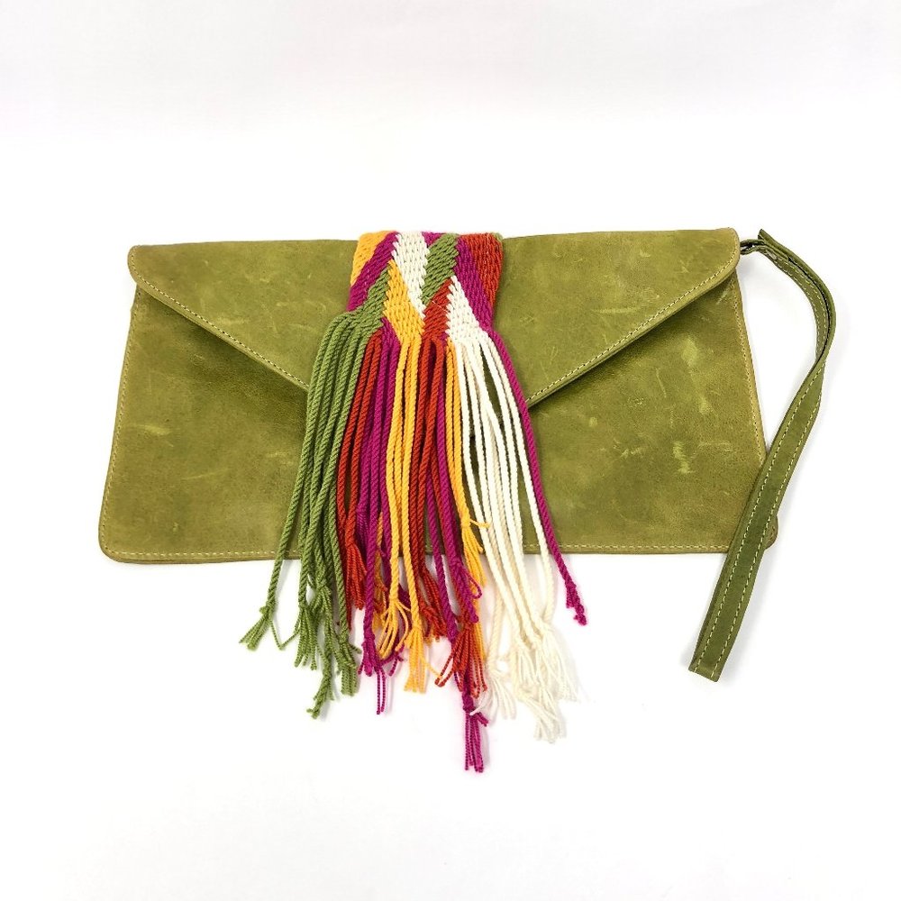 Green Leather Tassel Clutch